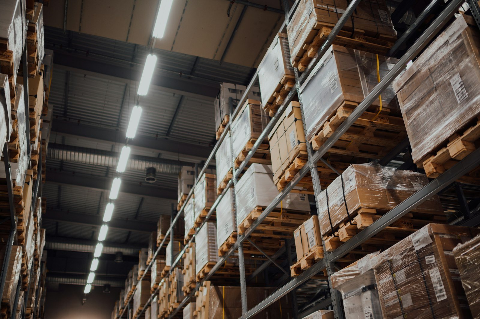 Warehouse racking stacked with cardboard cartons