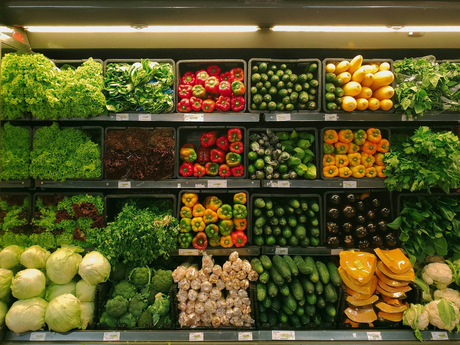 Fully stocked retail produce shelves