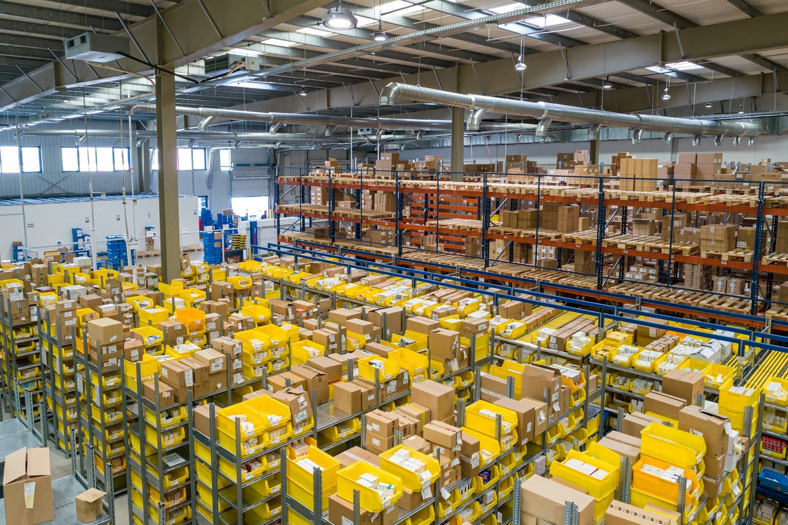 Aerial view of a busy distribution warehouse